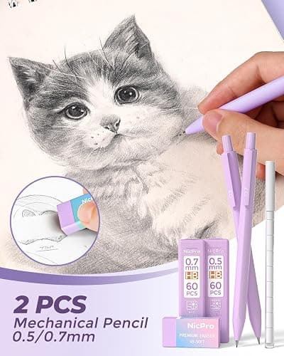 Nicpro 22PCS Pastel Gel Ink Pen Set, Cute Retractable Aesthetic Pen and Pencil, 13 Black Ink Pens with 2 Highlighter, 2 Mechanical Pencil 0.5 0.7mm, Smooth Writing Pens for School, Office(Purple) thumbnail 3