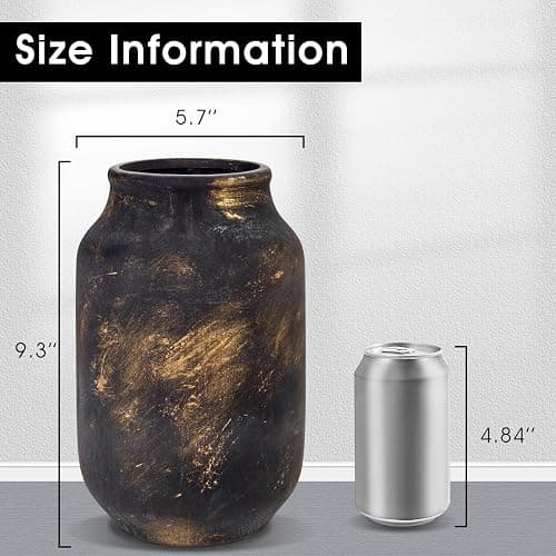 Varsoul Rustic Ceramic Farmhouse Flower Large Vase, Whitewashed Terra Cotta Vase, Pottery Decorative Flower for Home Decor, Table, Living Room Decoration, Shelf Decor, Mantel, 9.5 Inch, Bronze thumbnail 2