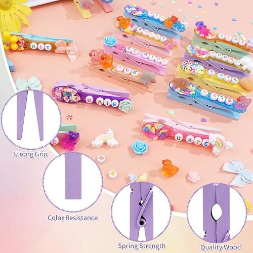 Fayoo 50 Pack DIY Cheer Pin Kit - 50 pcs Wooden Clothes Pins, U ATE Beads, Cheer Spoons and Charms for Pep Rally Cheerleader Gifts Team Spirit Gifts for Sports, Volleyball (Macaron Color) thumbnail 4