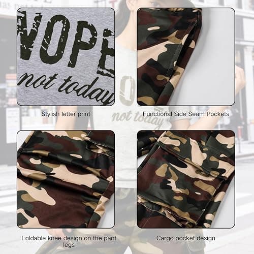 Voxikidio Girls Clothes Little Girl Outfits Letter Print Short Sleeve Tops & Cargo Pants 2PCS Girls Clothing 7-16 Years thumbnail 7