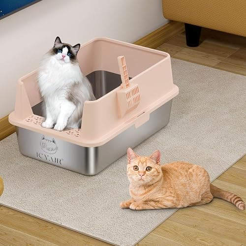 2PACK Stainless Steel Cat Litter Box with High Sides Lid, XL Litter Box for Big Multiple Cats, Extra Large Metal Kitty Litter Boxes with Anti-Leakage Enclosure, Non-Stick,Odorless,Scoop Included thumbnail 7