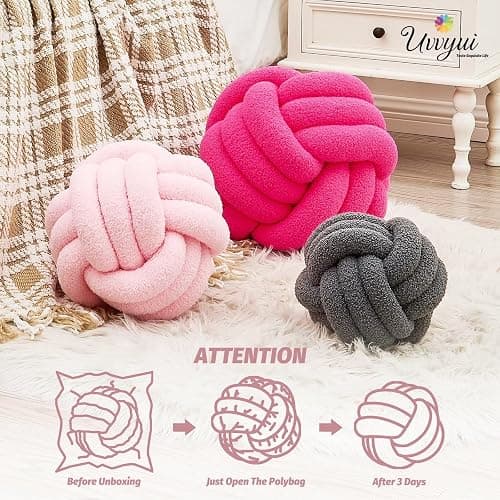 Uvvyui Knot Pillow Ball, Soft Home Decorative Pillows, Round Throw Pillow, Handmade Knotted Plush Pillow, Round Boucle Pillow Cushion (8.6 Inches Pink) thumbnail 4