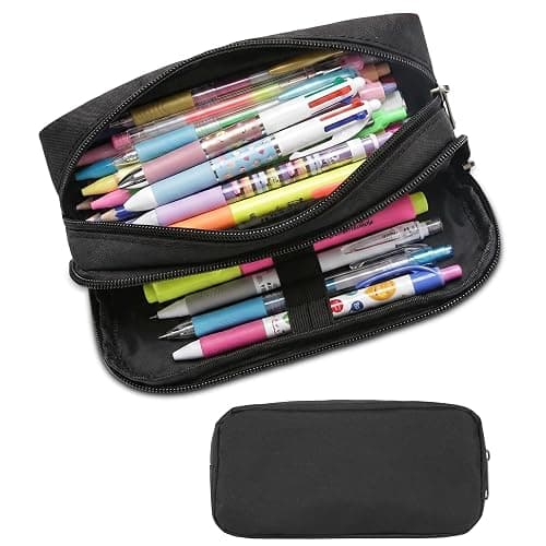 Della Gao Large Pencil Case, Big Capacity Pencil Pouch with 2 Compartments, Office Pencil Bag with Zipper, Big Pen Case for Adults (01-Black) - Image 1