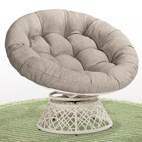 Bme 40" Ergonomic Wicker Papasan Chair with Soft Thick Density Fabric Cushion, High Capacity Steel Frame, 360 Degree Swivel for Living, Bedroom, Reading Room, Lounge - Silver Clound - White Base - Upgrade Cushion - Classic 40" - Image 1