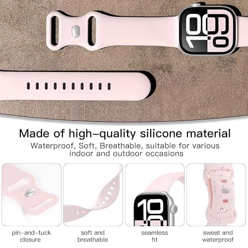 Sport Band Compatible with Apple Watch 49mm 46mm 45mm 44mm 42mm 41mm 40mm 38mm Women Men, Replacement Soft Silicone Sport Strap Wristbands for iWatch Series 10/9/8/7/6/5/4/3/2/1 Ultra SE, Light Pink thumbnail 3