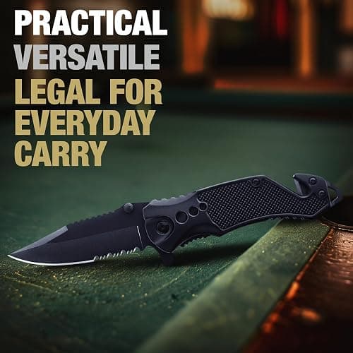 GOOD WORKER Legal Pocket Knife with 2.95” Serrated Blade, Glass Breaker, Seat Belt Cutter - EDC Sharp Folding Knives with Portable Clip - Small Tool for Tactical Camping Survival Hiking - Gifts for Men, Women thumbnail 8