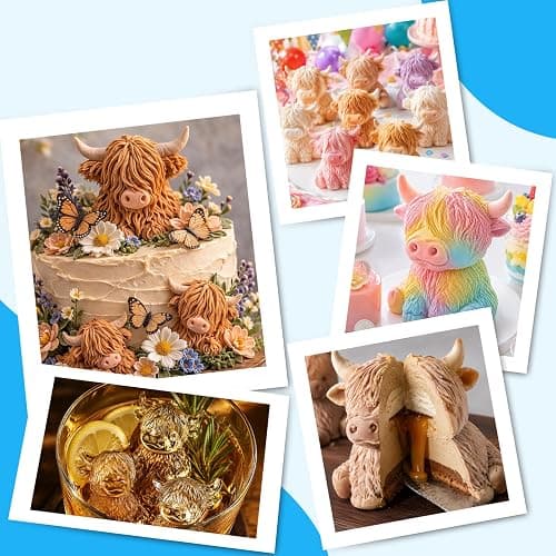 Palksky Highland Cow Silicone Mold, 6 Cavity 3D Cute Cow Chocolate Candy Mold, Food Grade Tray for Baking, Ice Cube, Jello thumbnail 4