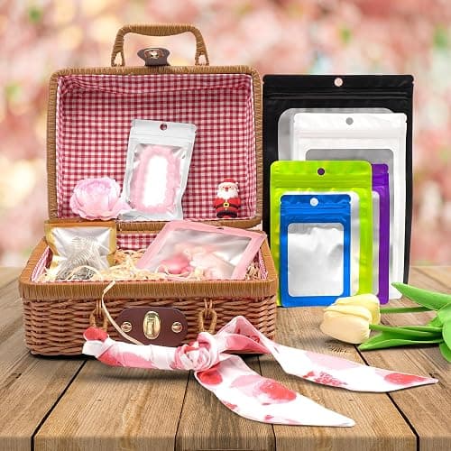 FUNFERY 100 Pack Mylar Resealable Bags Foil Packaging Bags with Frosted Clear Window, Zipper Bag Smell Proof Pouch for Food Storage, Cookies, Sample, Small Business(Pink, 2.4x3.9inch) thumbnail 3