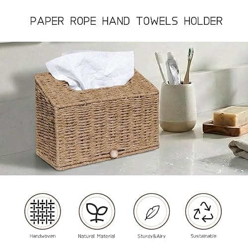 Furrywise Hand Towel Box Cover Compatible with Kleenex Hand Towels, Paper Rope Hand Towel Holder for Bathroom, Kitchen and Bathroom, 10.43" L x 4.5" W x 8" H in, Natural thumbnail 4