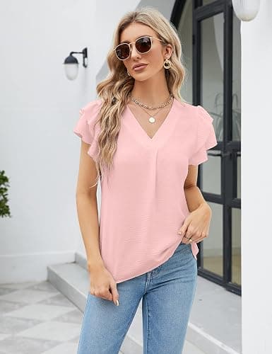 Blooming Jelly Womens Dressy Casual Shirts Short Sleeve V Neck Work Blouse Business Casual Summer Tops 2025 thumbnail 2