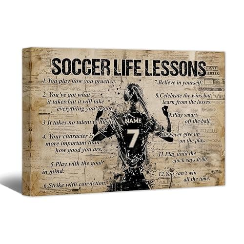 HYESANGNY Personalized Soccer Life Lessons Canvas Wall Art, Custom Motivational Canvas Prints with Your Name & Numbers, Inspirational Sports Gifts for Football Lovers, Athletes Bedroom Decor, 12 X 8 - Image 1