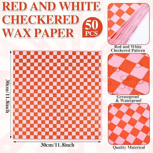 Geosar 100 Pcs Gingham Party Supply Disposable Paper Food Tray Bulk Disposable Food Boat with Checkered Wax Paper Sheet Checkered Wrapping Supply for Carnival Picnic Birthday Party (Orange Pink) thumbnail 3
