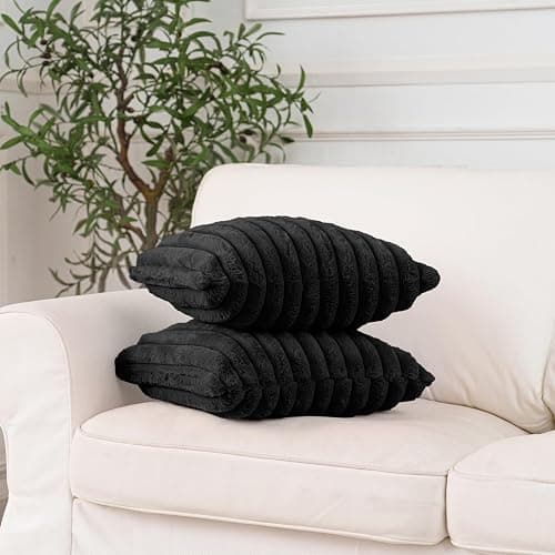 NiNi ALL Faux Fur Plush Throw Pillow Covers Black 18x18 Inch Set of 2 Decorative Soft Plush Striped Couch Pillow Cover for Sofa Cushion Cases for Couch Bed Home Decor thumbnail 3