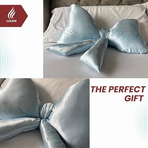 Luxape Bow Pillow - Big Coquette Throw Pillow - Bow Shaped Pillow - Silky Satin - Coquette Decor - Bow Room - Baby Blue Pillow - Nursery Decorations - Cute Room (Baby Blue) thumbnail 9