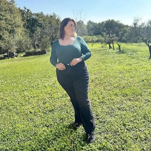 FOREYOND Plus Size Bodysuits for Women Long Sleeve Scoop Neck Bodysuit Sexy One Piece Body Suit Tops thumbnail 2