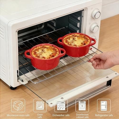 Mini Dutch Oven Set of 4, 14 oz Ceramic Mini Dutch Ovens with Lids and Handles, Ramekins with Lids for French Onion Soup, Pot Pies, Soufflés and Baked Desserts, Oven Microwave Dishwasher Safe, Mini Cocotte，（Red） thumbnail 4