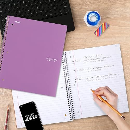 Five Star Spiral Notebook + Study App, 1 Subject, Wide Ruled Paper, 8" x 10-1/2", 100 Sheets, Fights Ink Bleed, Water Resistant Cover, Amethyst Purple (72351) thumbnail 2