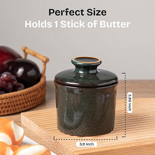 Pottery Butter crock with lid, Keeps Butter Soft & Spreadable, 6.8 oz | Rustic French Butter Crock, Water Line, Keeps Butter Soft & Spreadable thumbnail 3