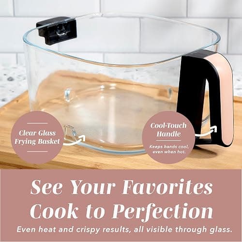 COOK WITH COLOR 1400W 5.5Qt Digital Kitchen Air Fryer with Glass Basket, 8 Presets Healthy Cooking Options, Bake, Fry, Reheat, 60-Min Timer, Adjustable Temperature Control 175°F–400°F, Blush thumbnail 5
