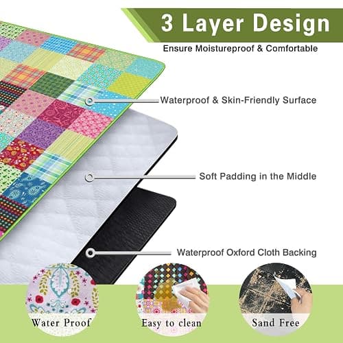 Supfitness Extra Large Picnic Blankets Waterproof Foldable (60"x 80") Boho Beach Blanket Waterproof Sandproof,3-Layer Thicking Mat Outdoor Packable Camping Blanket thumbnail 4