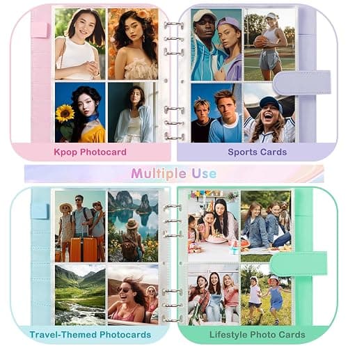 A5 Kpop Photocard Binder with 30 Pack 4-Pocket Card Pages, 6 Ring A5 Binder Card Collector Album with 240 Card Slots,PU Leather Binder Cover with Magnetic Buckle Closure for Organizing Trading Card thumbnail 4