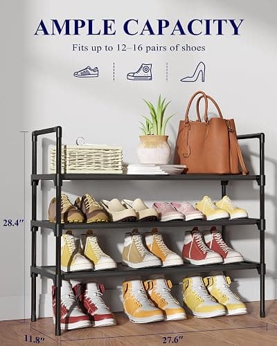 Kitsure Shoe Rack - 3-Tier Shoe Organizer, Shoe Rack for Closet, Entryway, Bedroom, Easy- Assembly Storage Shelf with Side Handles, 27.6" Wide - 3 Tiers, Black thumbnail 3