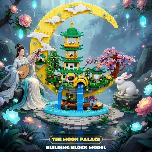 HJPLPXH Chinese Moon Palace Architecture Building Set,Cherry Blossom Bonsai Bricks, Micro Japanese Sakura Tree House Model,Moon-Themed Building Kit.Ideal Gift for Adults & Teens. thumbnail 4