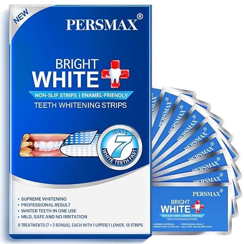 PERSMAX Teeth Whitening Strips, 18 Strips 9 Treatment (7 + 2 Bonus) | Non-Slip, Pain-Free, Express Whitening in 30 Min, Easy to Use for Confident Smile, Professional Dentist Approved - Image 1