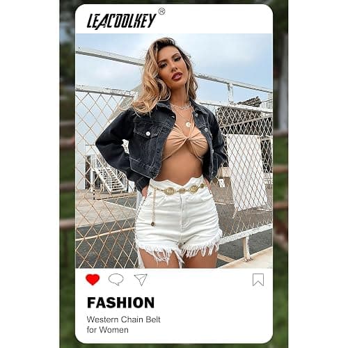 LEACOOLKEY Women Turquoise Concho Chain Waist Belt Silver Western Cowgirl Metal Chain Belt for Dress Adjustable thumbnail 4