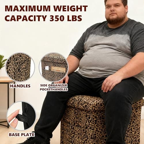 ALASDO Storage Ottoman Footrest Stool Small Ottoman with Storage Foldable Ottomans Foot Rest Footstool Bench for Living Room 17x13x13inches Leopard Print thumbnail 6