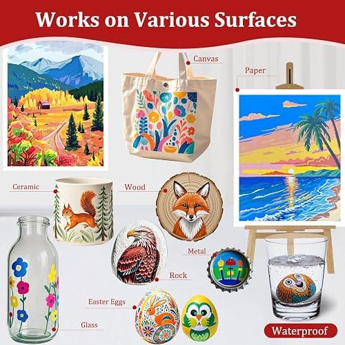 Gelanty Feutre Acrylique,120 couleurs Acrylic Paint Marker avec pinceau flexible, Straight Liquid Acrylic Brush Marker peignant le verre, le bois, les œufs de Pâques. thumbnail 6