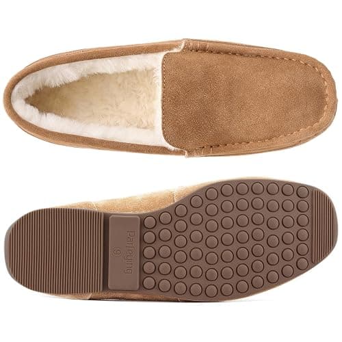 Parfeying Men's Indoor Outdoor Sheepskin Moccasins Slippers Memory Foam Driving Style Shoes thumbnail 5