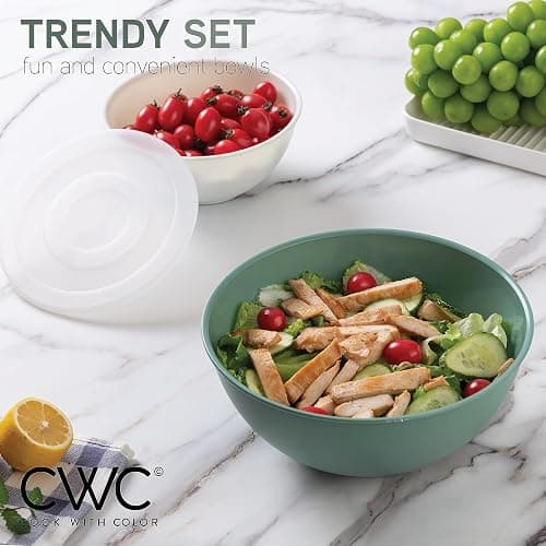 COOK WITH COLOR Mixing Bowls with Lids - 12 Piece Plastic Nesting Bowls Set includes 6 Prep Bowls and 6 Lids, Microwave Safe Mixing Bowl Set (Sage) thumbnail 3
