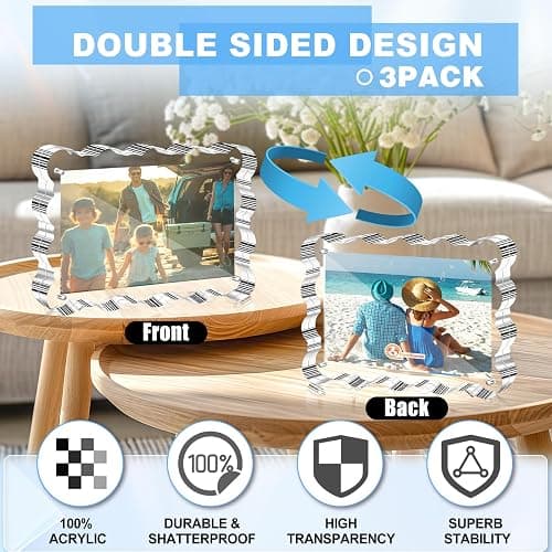 Aheroi 4x6 Acrylic Picture Frames, 3 Pack Clear Scalloped Acrylic Photo Frame Freestanding Magnetic Picture Frames for Desktop, Transparent Thickened Double Sided Picture Frame, Exclusive Shape Design thumbnail 4