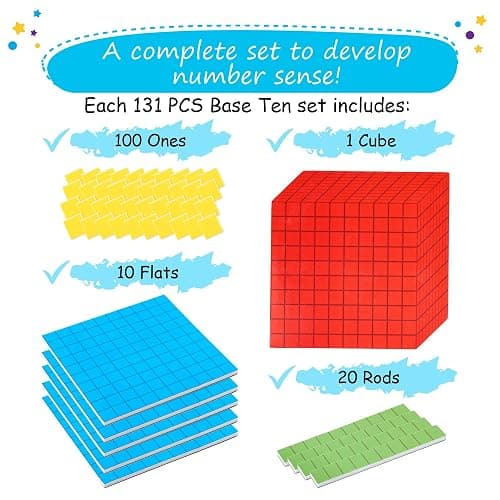 Simply magic 131 PCS Jumbo Magnetic Base Ten Blocks for Math, Math Cubes | Base 10 Math Manipulatives 1st 2nd 3rd Grade, Number Blocks Kindergarten, Place Value Blocks K-3, Counting Blocks for Kids thumbnail 4