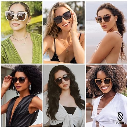SOJOS Trendy Polarized Sunglasses For Women Retro Womens Oversized Square Cat Eye Sun Glasses UV Protection SJ2206 thumbnail 2