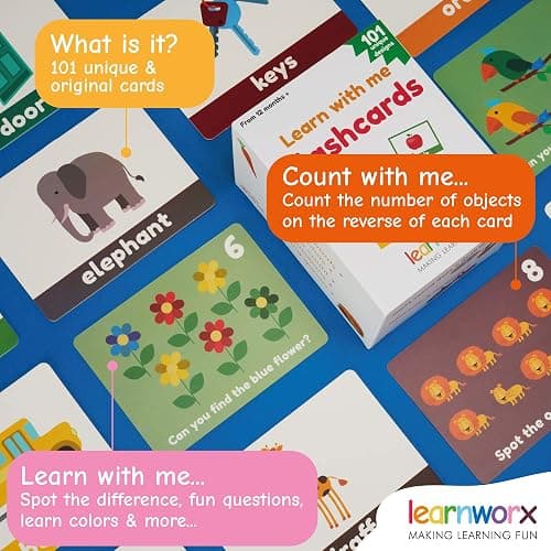 LearnWorx 101 Baby Flash Cards for Toddlers 1-3 | Award Winning First Words Toddler Flash Cards | Speech Toys Help Learn Objects, Numbers & Play Games - Big Toddler Learning Flashcards Preschool Kids thumbnail 5
