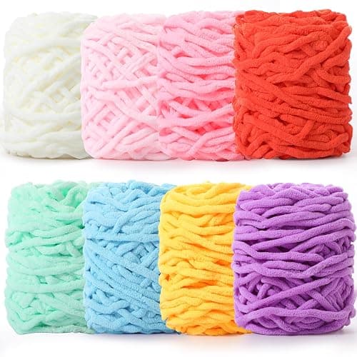 Buryeah 8 Pack Chunky Chenille Yarn for Crocheting Soft Thick Fluffy Yarn for Hand Knitting Bulky Velvet Blanket Plush for Weaving DIY Crafts Each 3.5 oz 55 Yards (Candy Colors) - Image 1