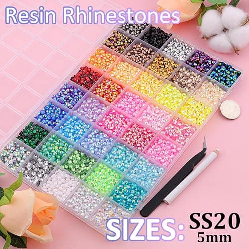 10000Pcs Resin Jelly Rhinestones for Bedazzling, 5mm Mixed-Color Flatback Gems for Diamond Art, Bedazzler Kit with 3Pcs 10ml B7000 Jewelry Glue for Crafting Crafts Book Shoes Nail Art thumbnail 2