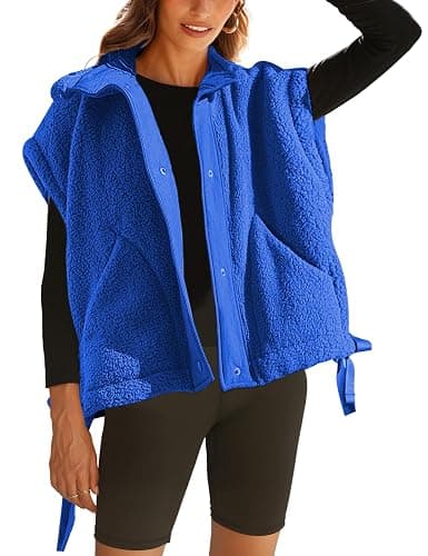 Athlisan Womens Fleece Vest Casual Sleeveless Button Down Sherpa Jacket Outerwear with Pockets - Image 1