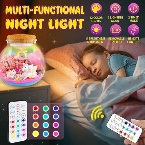 7july Unicorn Terrarium Crafts Kit for Kids-LED Night Light Up & Remote Unicorn Birthday Gifts Toys for Girls Ages5 6 7 8 9 10 Year Old-Christmas Gifts for Girls thumbnail 3