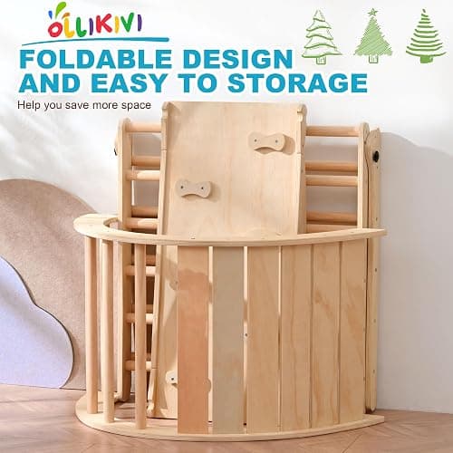 OLLIKIVI Pikler Triangle Set with Cushion, Indoor Climbing Toy Set for Toddlers, Montessori Foldable Indoor Playground, Wodden Jungle Gym with Ramp and Arch Climber for 1-6 Years Old Kids thumbnail 4