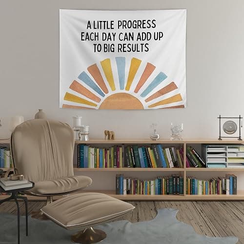 URLLUAE Boho Sun Inspirational Tapestry, Motivational Wall Decor, Positive a Little Progress Each Day Wall Tapestry Backdrop for Kids Room Home Office Classroom Decoration, 50x60 Inch thumbnail 4