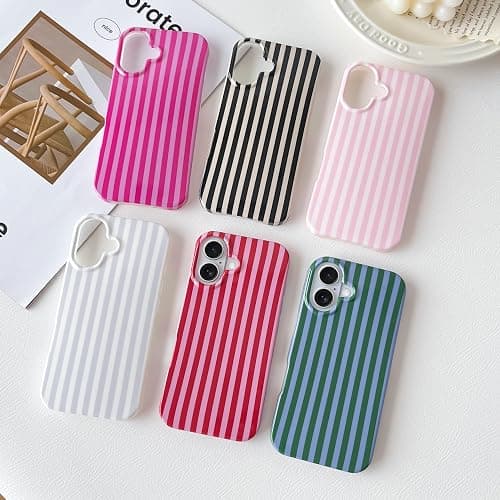 Yeddabox for iPhone 16 Case Cute Striped Phone Case Soft TPU Slim Shockproof Phone Cover for Women Girls, Pink thumbnail 7