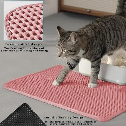 HCY&WLD Cat Litter Mat, Honeycomb Double Layer Cat Litter Trapping Mat, Waterproof Urine Proof Non-Slip, Scatter Control, Less Waste, Easier to Clean, Pink, 24" x 18" thumbnail 4
