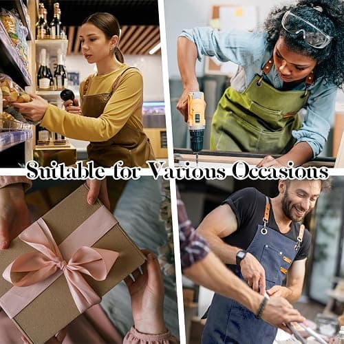 Chef Apron for Men Women with Pockets,Cross Back Cotton Canvas Plus Size Apron for Cooking BBQ Baking Gardening thumbnail 6