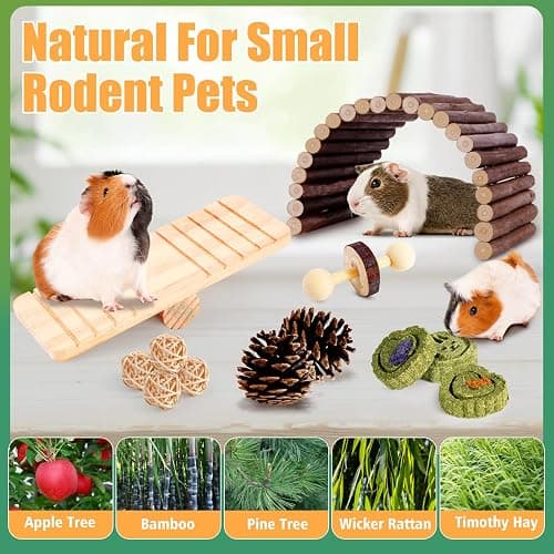 Kyouki Hamster Toys Guinea Pig Toys Set with Tunnel, Chewable Apple Wood & Natural Timothy Hay - Enrichment Chew Toys for Small Animals - 24+ Cage Accessories for Teeth Care & Boredom Relief (Blue) thumbnail 6