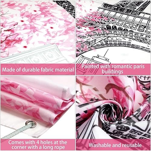 Tatuo Paris Eiffel Tower Backdrop Pink Eiffel Tower Background Banner 70.9 x 35.4 Inch Paris Pink Tree Wall Hanging Decor for Girls Bedroom Living Room Photograph Party Decoration thumbnail 3