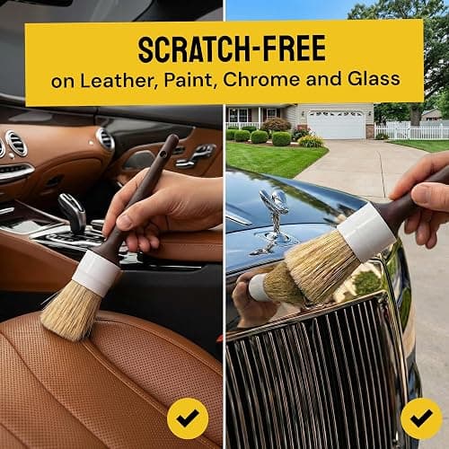 Detail Dudes Car Detailing Brush Set 3-pc - Scratch-Free Boars Hair for Interior and Exterior Work - Pro Quality Car Cleaning Brush Kit for Leather Seats, Dashboards, Wheels, Grills and Paint thumbnail 3