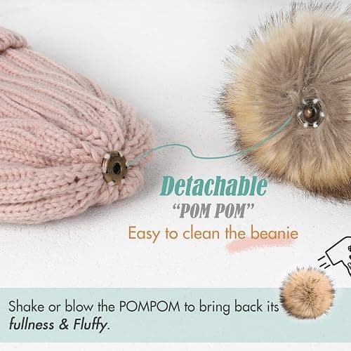 FURTALK Womens Winter Beanie Hat Satin Lined Faux Fur Pom Pom Beanies Hat for Women Winter Warm Knit Hats thumbnail 4